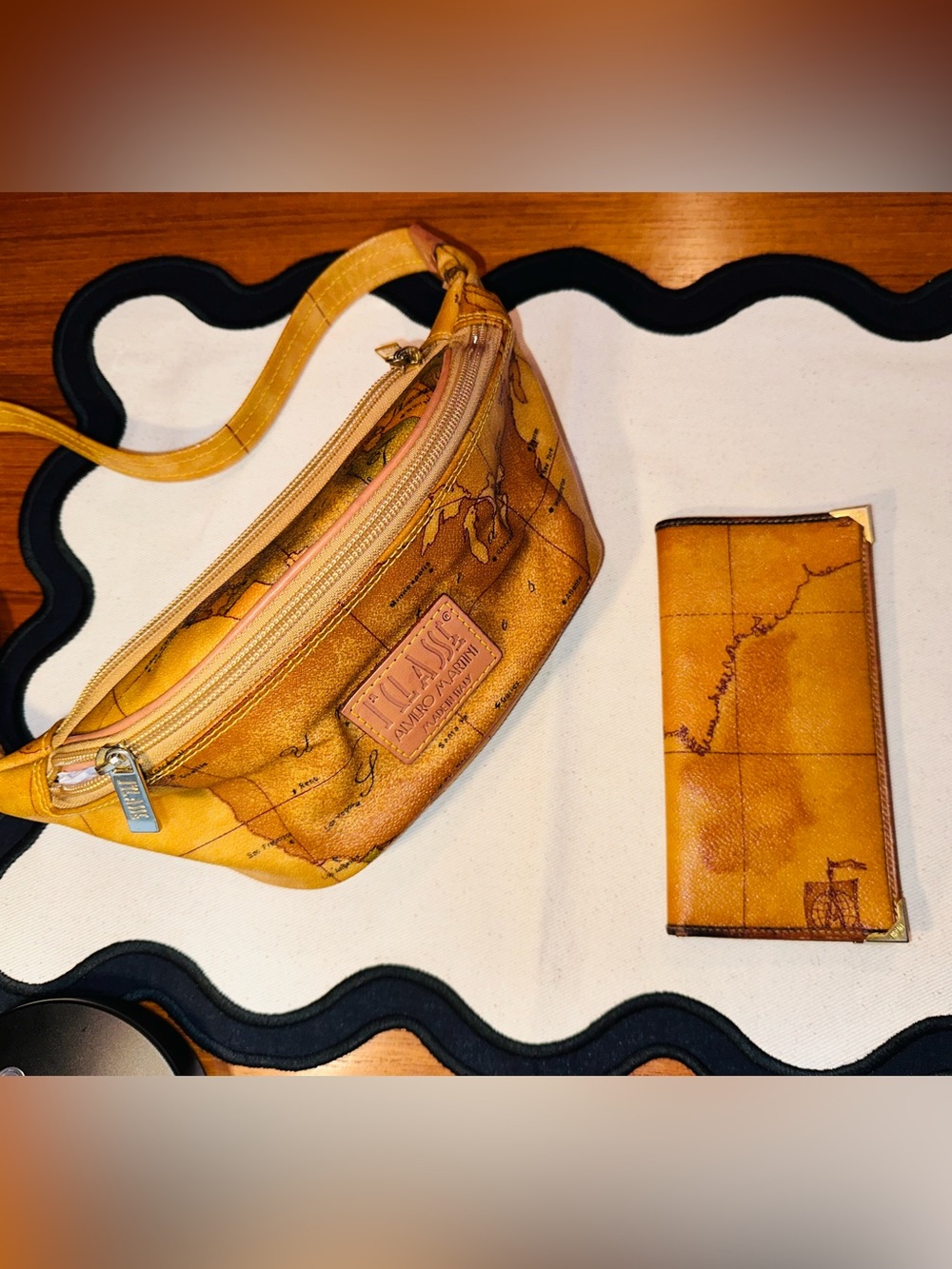 🤎 Alviero Martini Geo Classic Belt Bag & Matching Slim Wallet/Document Holder